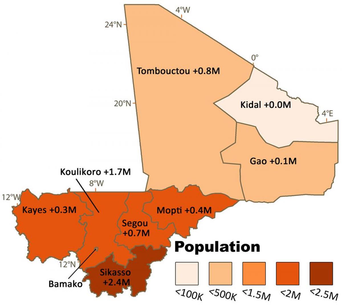Kaart Mali elanikkonnast