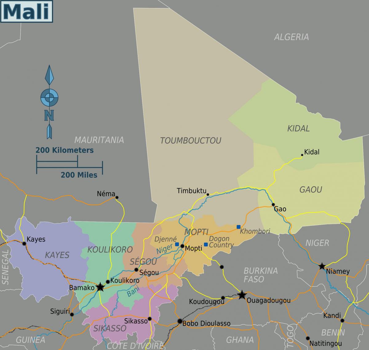 Kaart Mali piirkonnad
