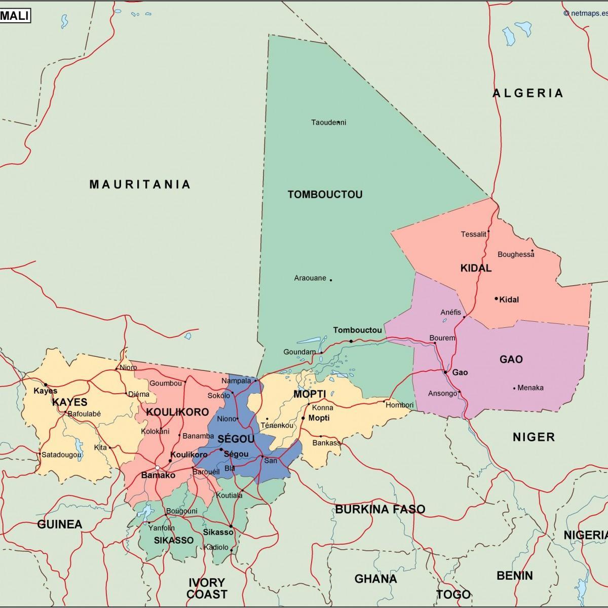 Kaart poliitilise Mali